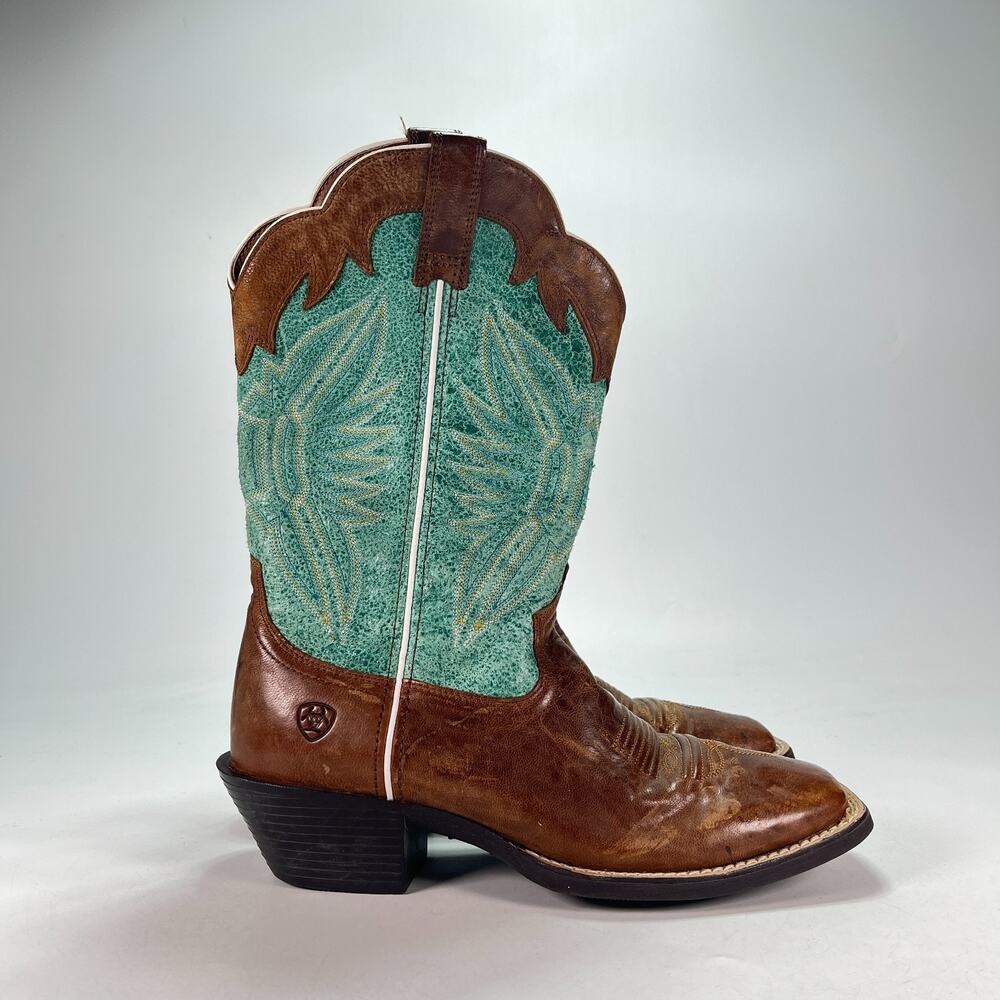 Ariat Round Up Outfitter Brown Teal Western Cowboy Boots 10018531 Womens Sz 7.5B